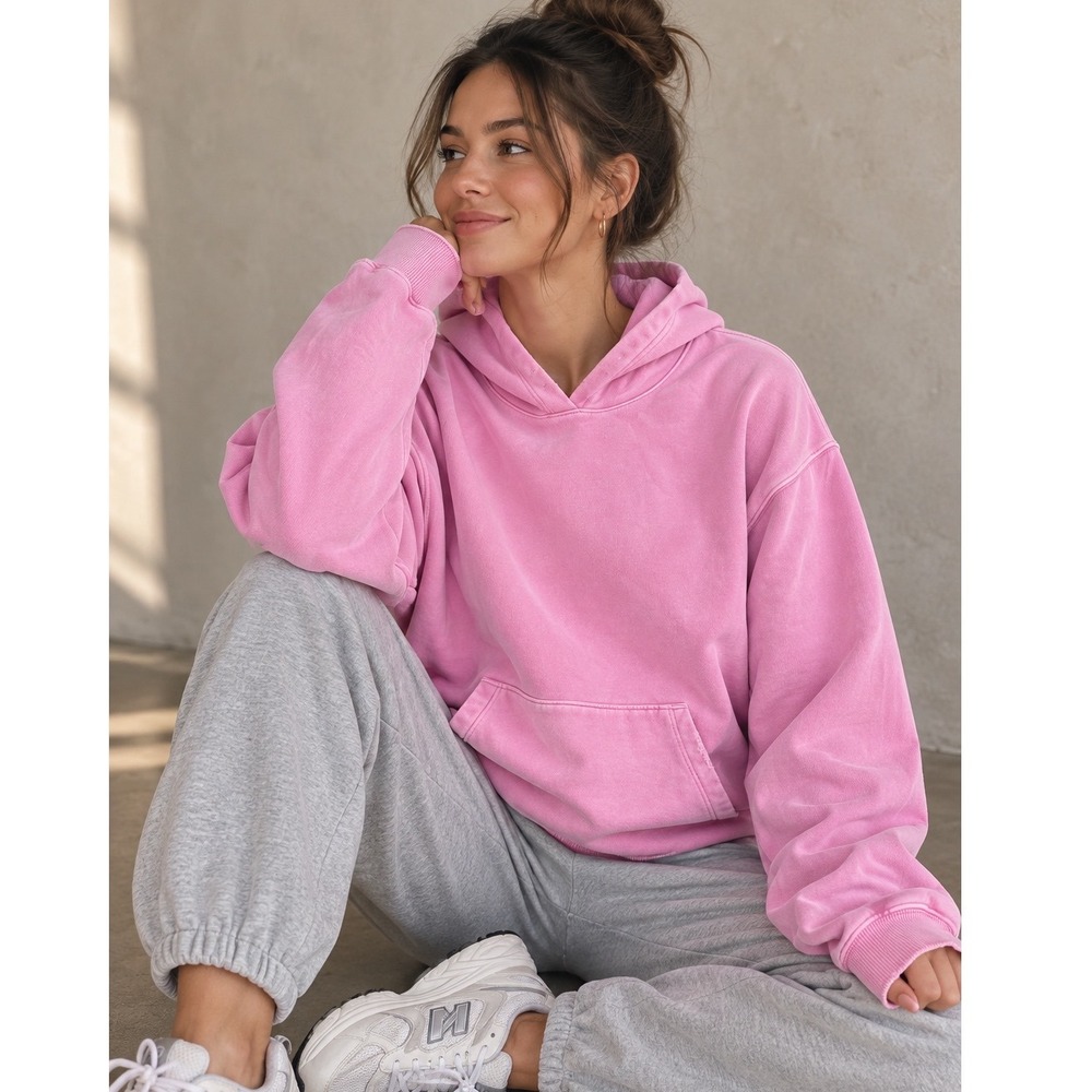 Kut from the Kloth Aliena Hoodie Neon Pink Distressed Cotton Pullover Large